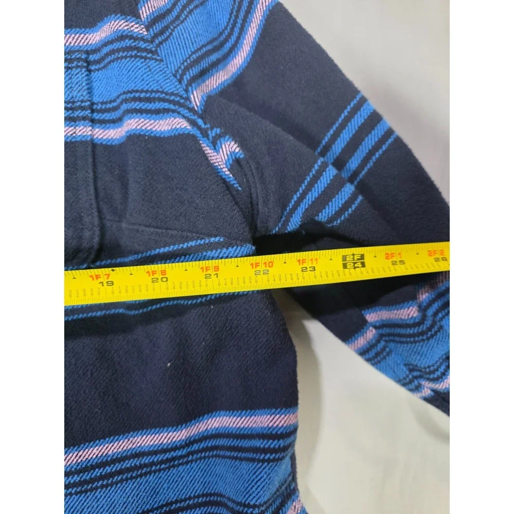 Duluth Trading Co Navy Blue Striped Heavy Cotton Overshirt Jacket‎ Shacket XL